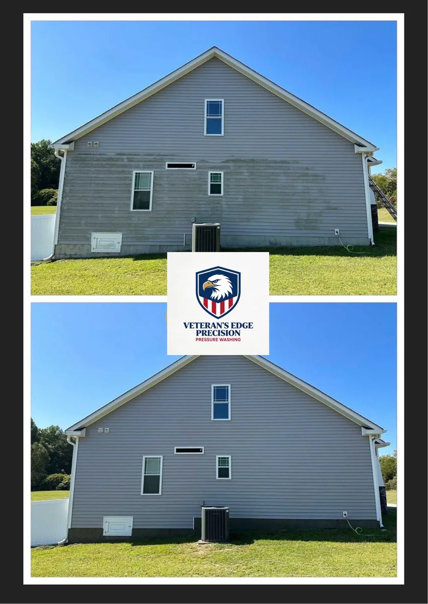Before and after house siding soft wash result