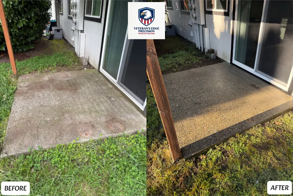 Before and after patio and entry concrete cleaning