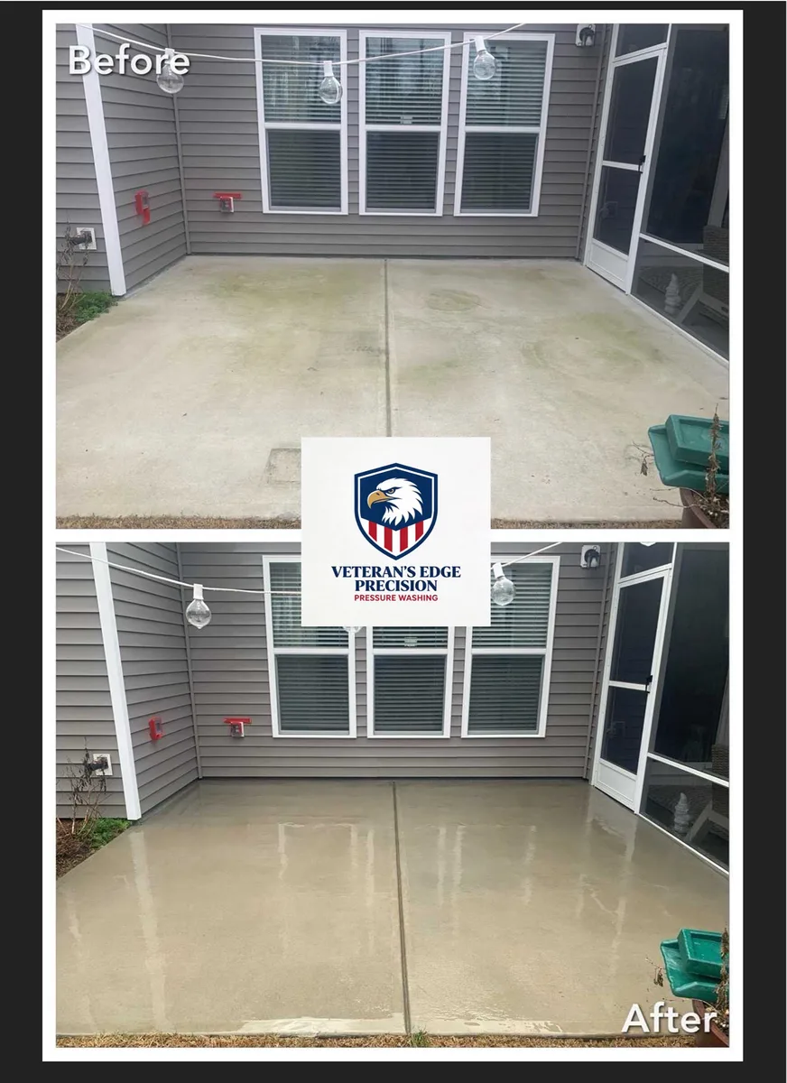 Before and after patio concrete cleaning result