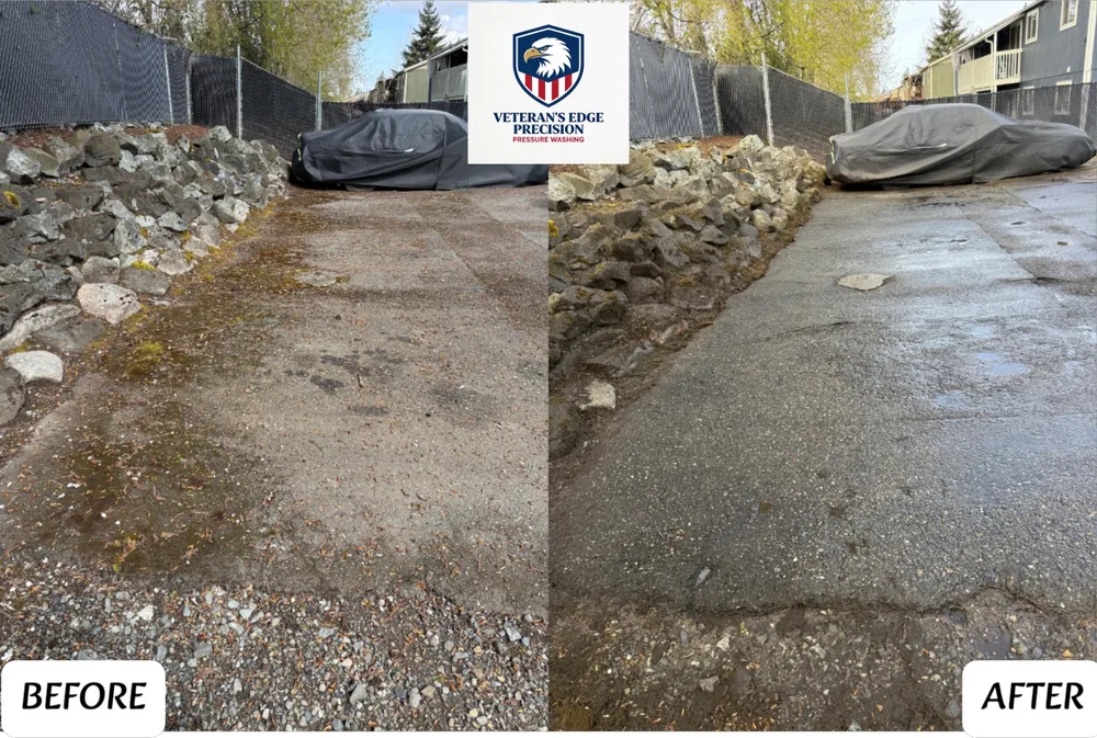 Before and after service pad and concrete cleaning
